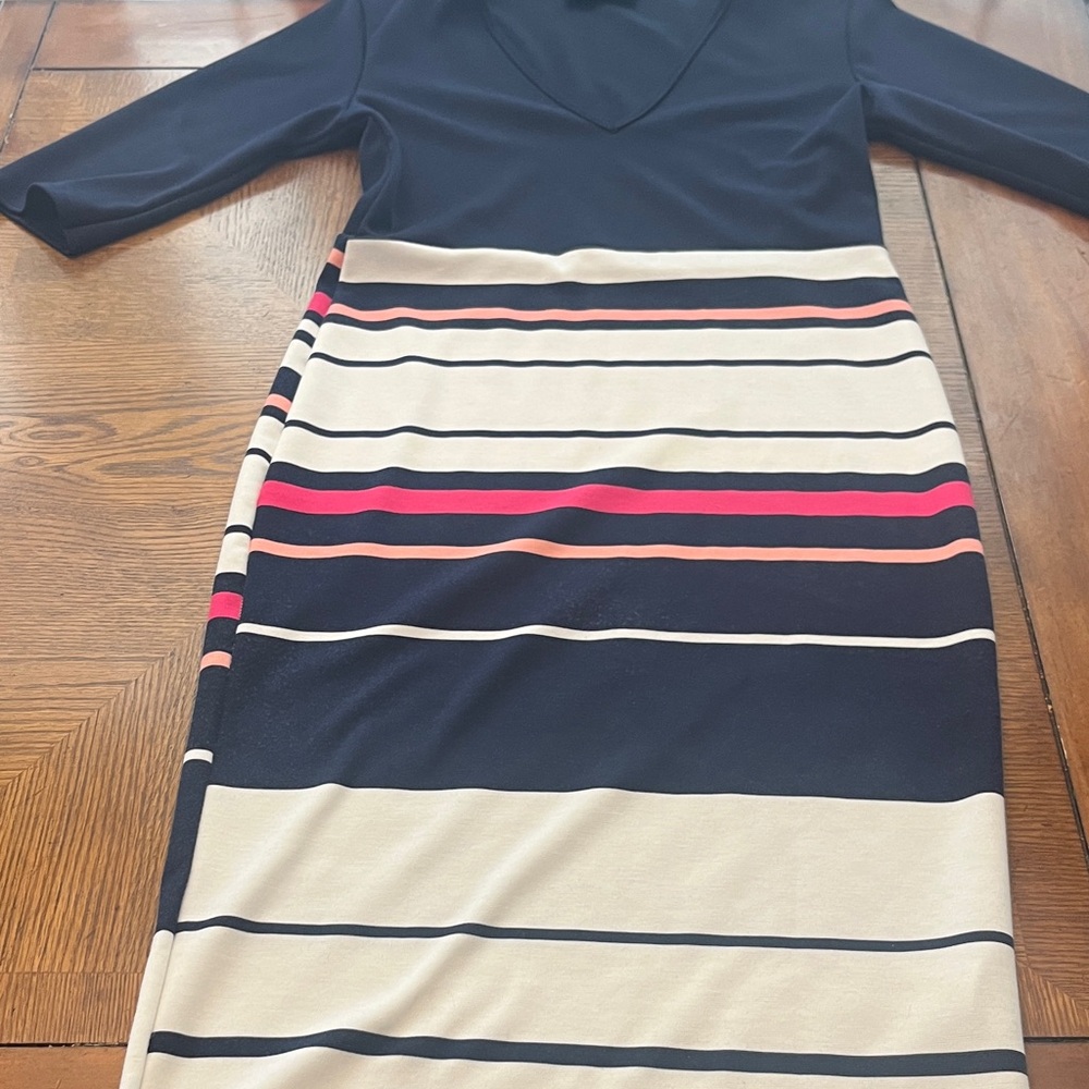 Club L London Navy and Pink Striped Midi Dress